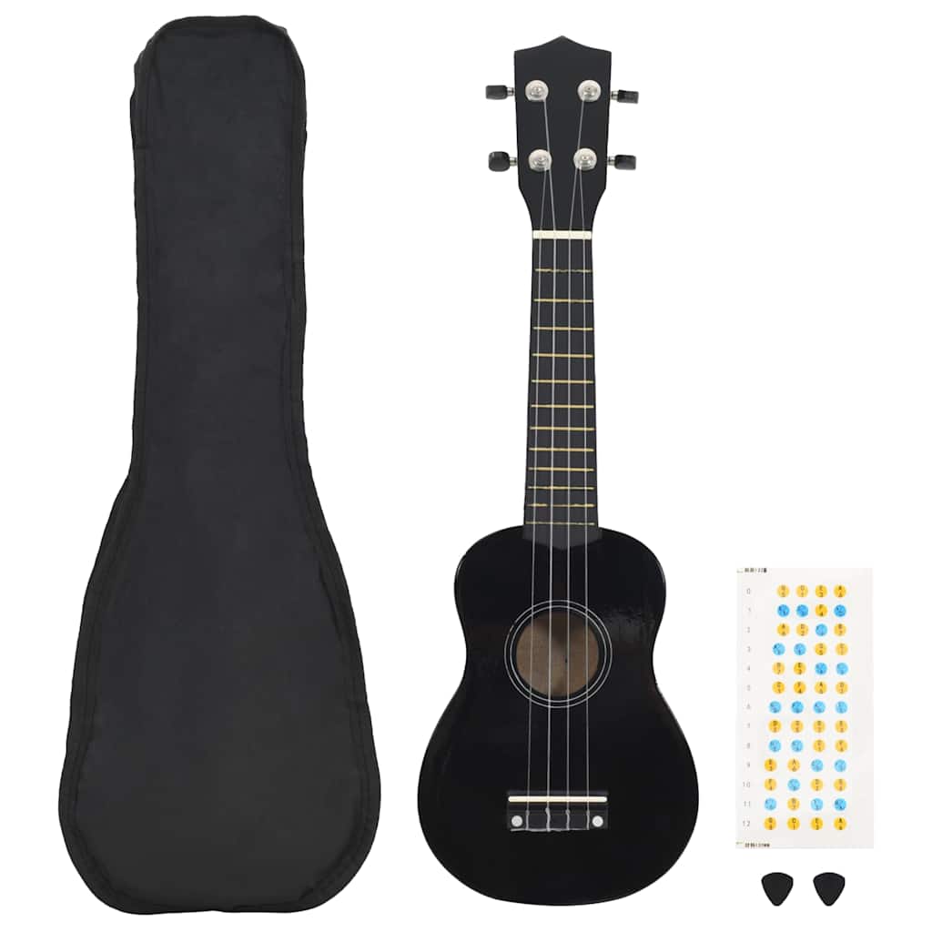 Sopran-Ukulele-Set mit Tasche für Kinder Schwarz 23"