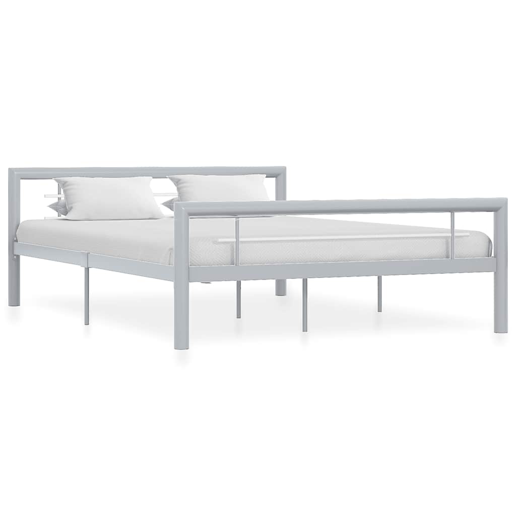 Bettgestell Grau und Weiß Metall 160 × 200 cm