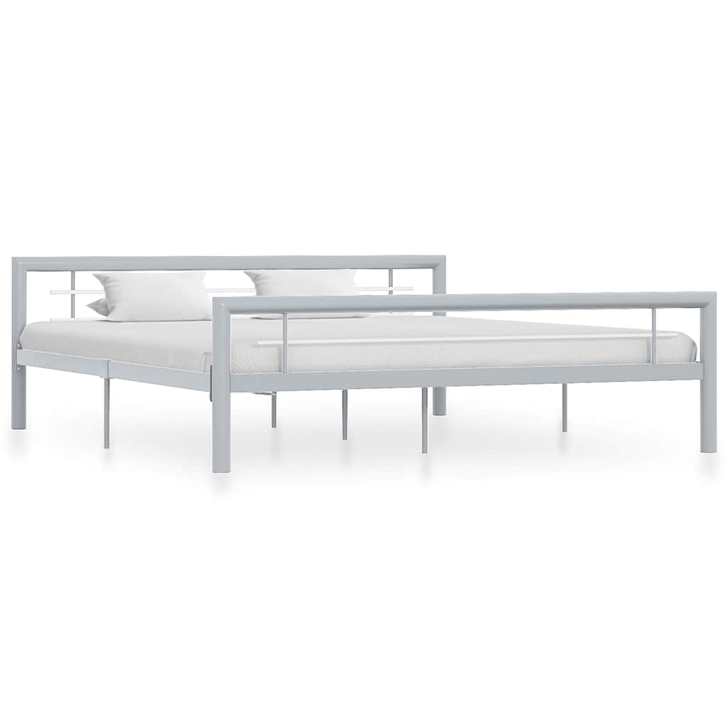 Bettgestell Grau und Weiß Metall 180 × 200 cm