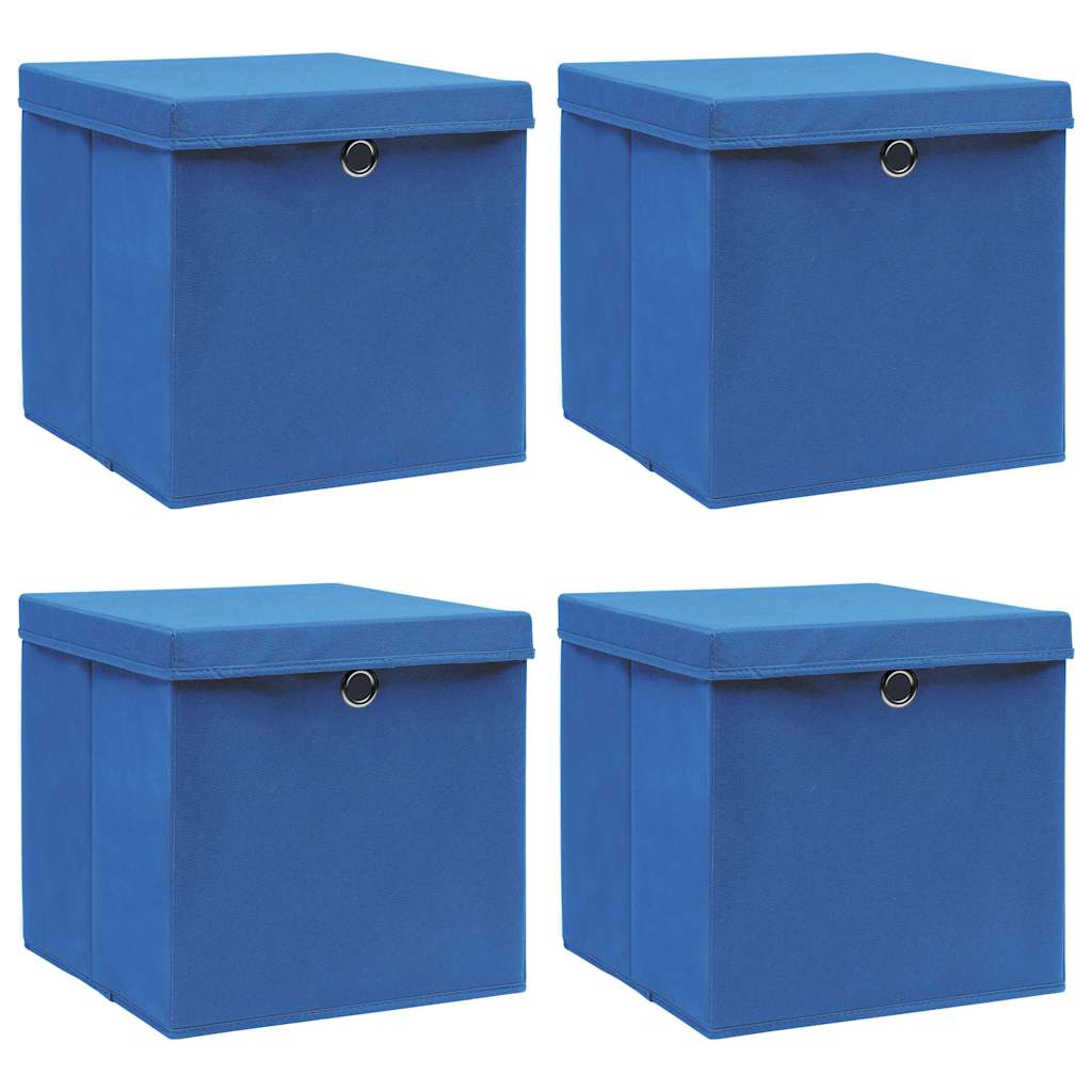 Aufbewahrungsboxen mit Deckeln 4 Stk. Blau 32x32x32 cm Stoff