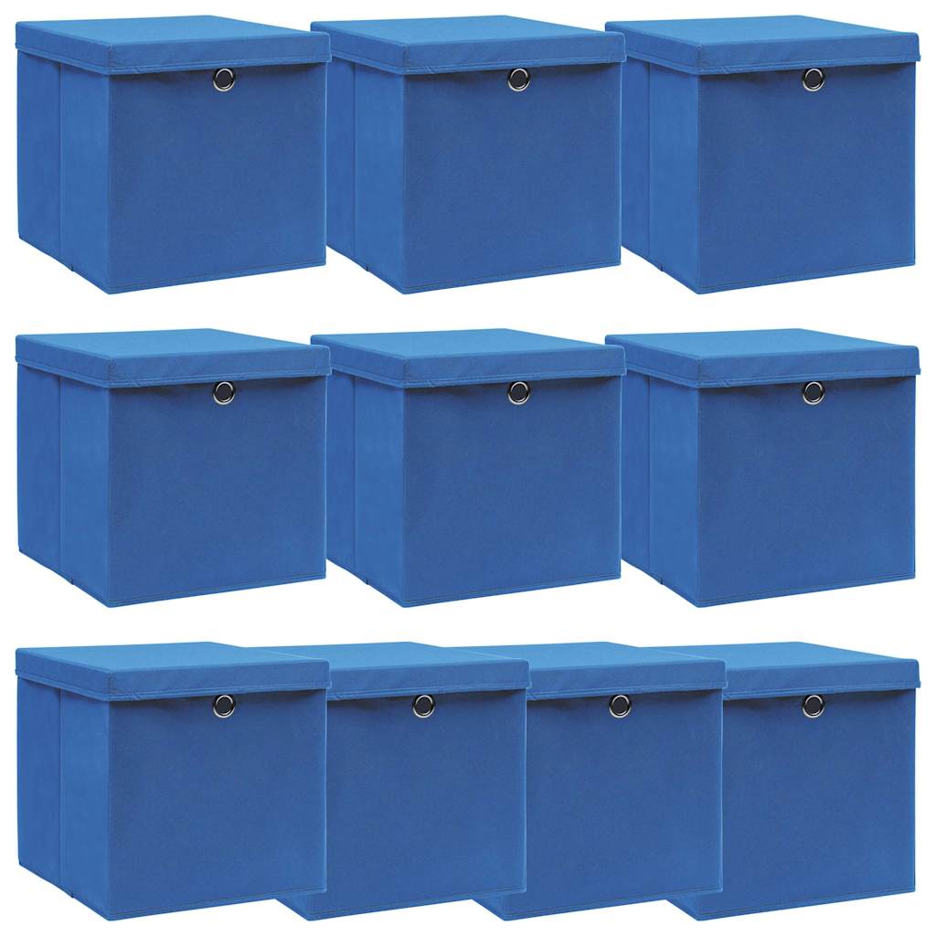 Aufbewahrungsboxen mit Deckeln 10 Stk. Blau 32x32x32 cm Stoff