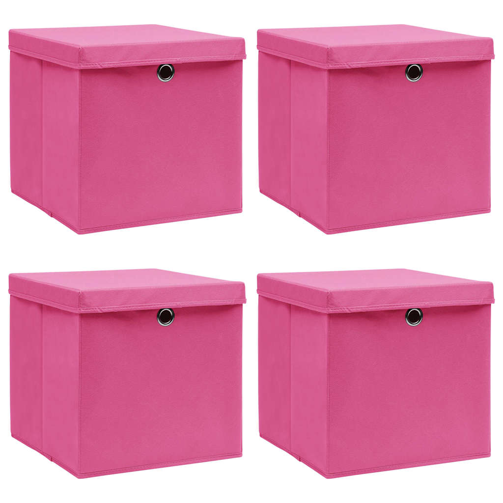 Aufbewahrungsboxen mit Deckeln 4 Stk. Rosa 32x32x32 cm Stoff