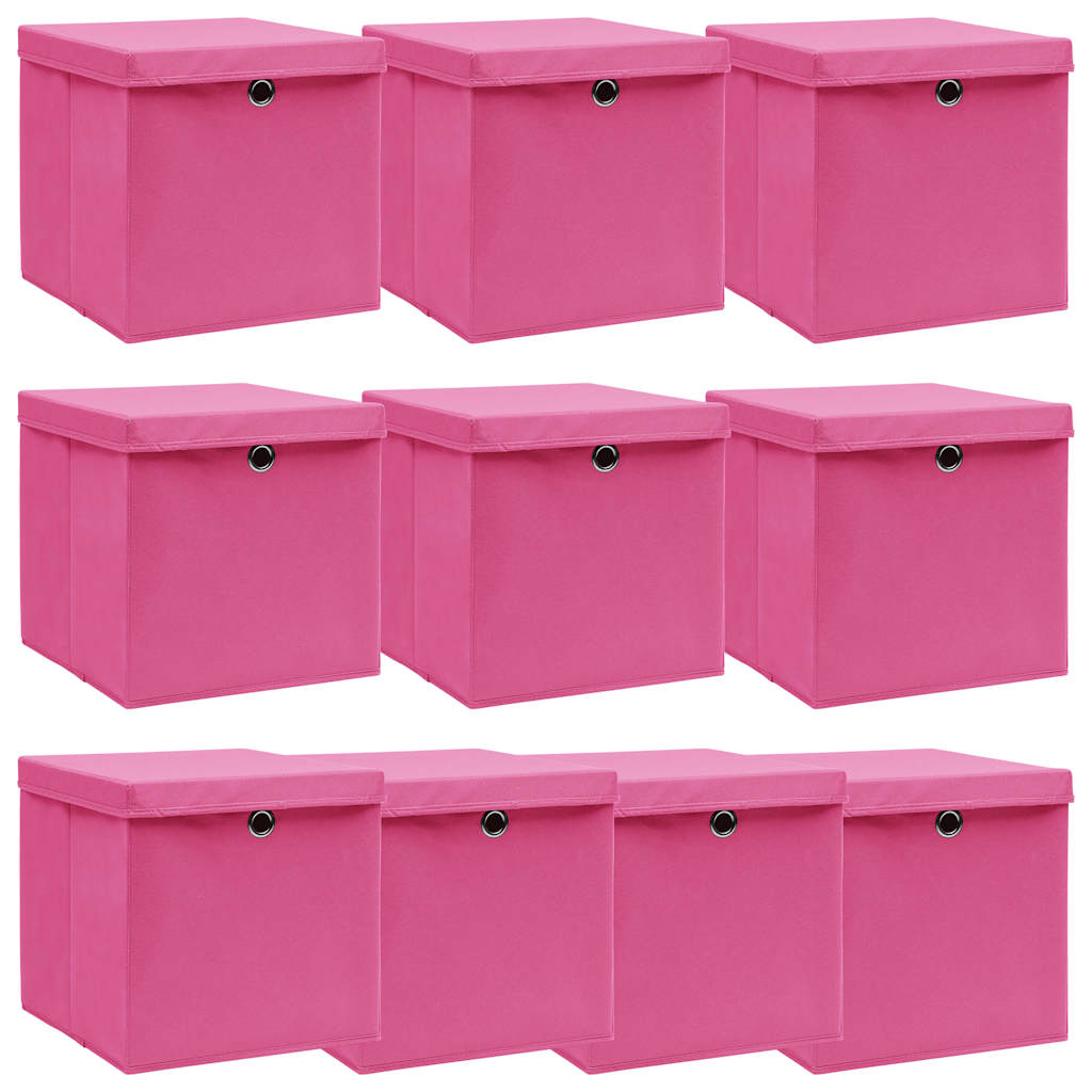 Aufbewahrungsboxen mit Deckeln 10 Stk. Rosa 32x32x32 cm Stoff
