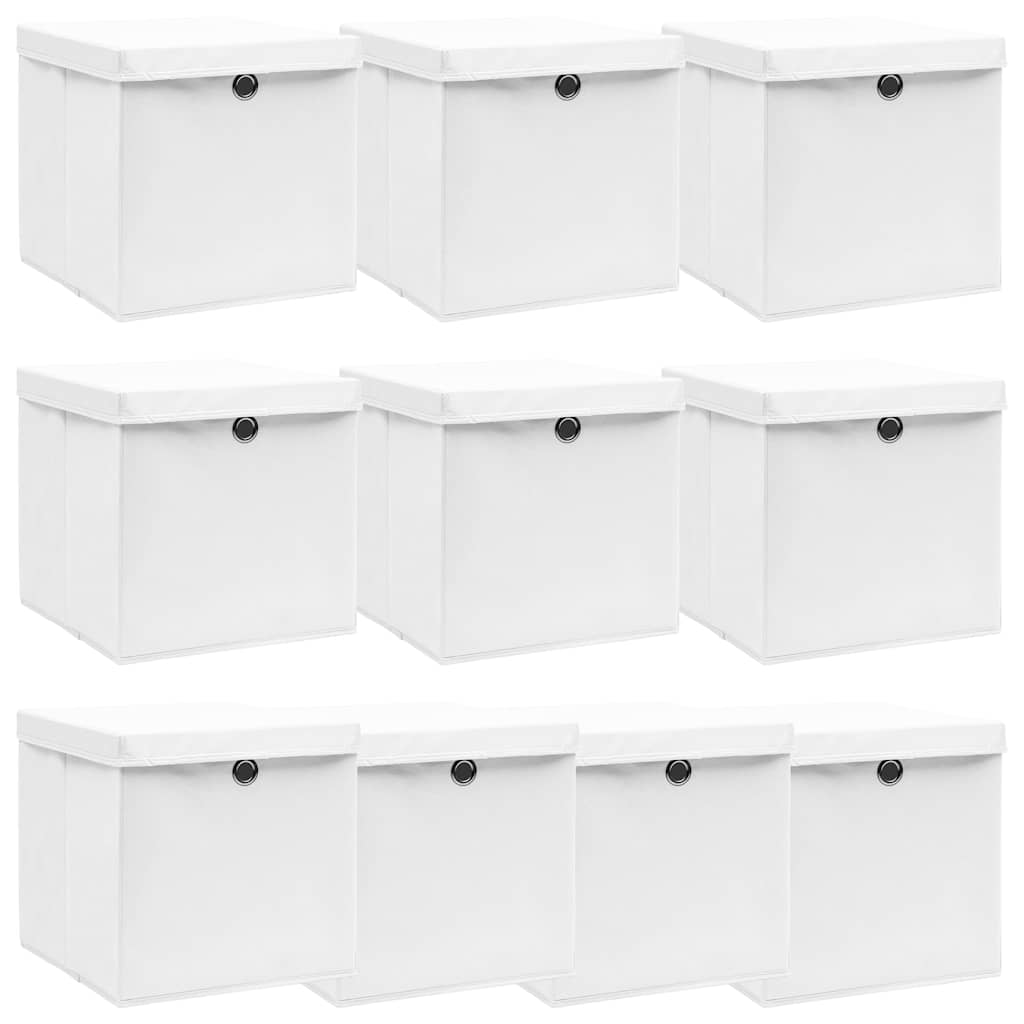 Aufbewahrungsboxen mit Deckeln 10 Stk. Weiß 32x32x32 cm Stoff