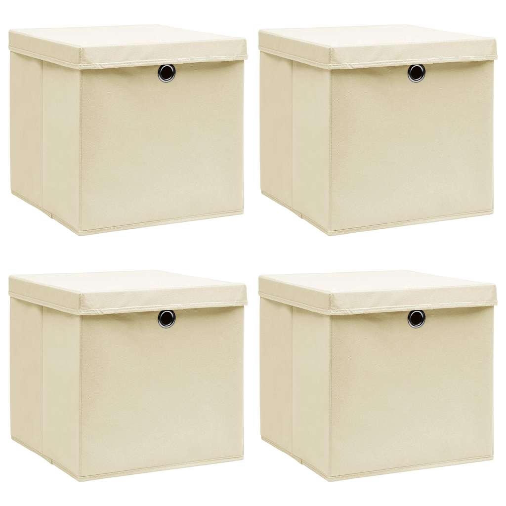 Aufbewahrungsboxen mit Deckel 4 Stk. Creme 32x32x32 cm Stoff