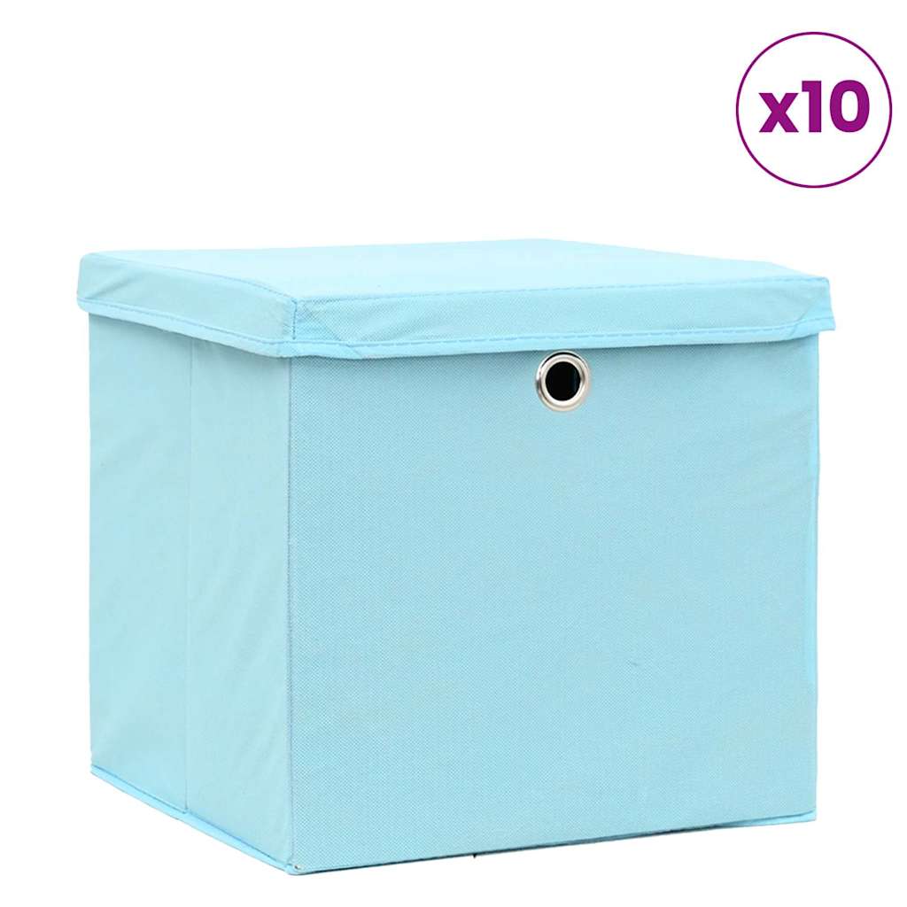 Aufbewahrungsboxen mit Deckeln 10Stk. Babyblau 32x32x32cm Stoff