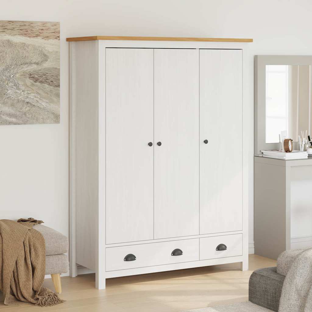 Kleiderschrank mit 3 Türen Hill Weiß 127x50x170 cm Kiefernholz