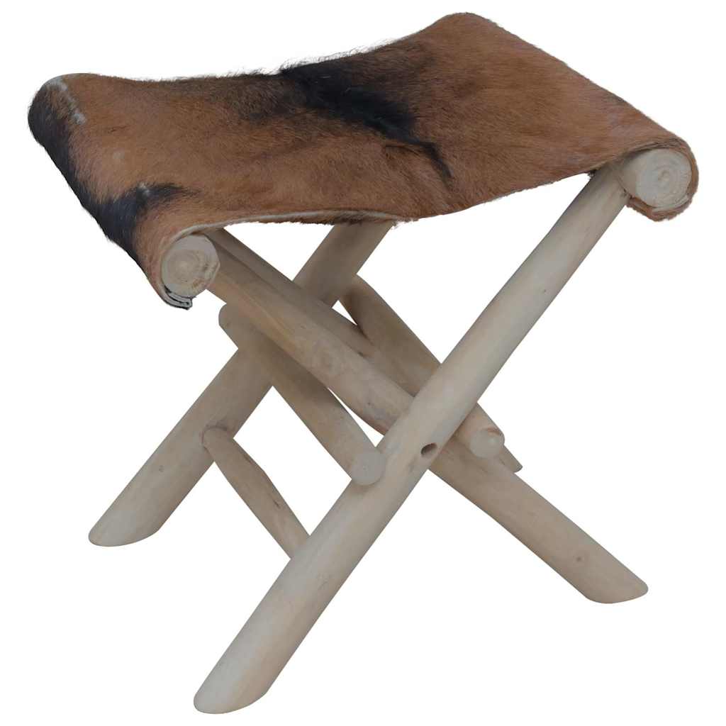 Klapphocker Ziegenleder und Massivholz Teak