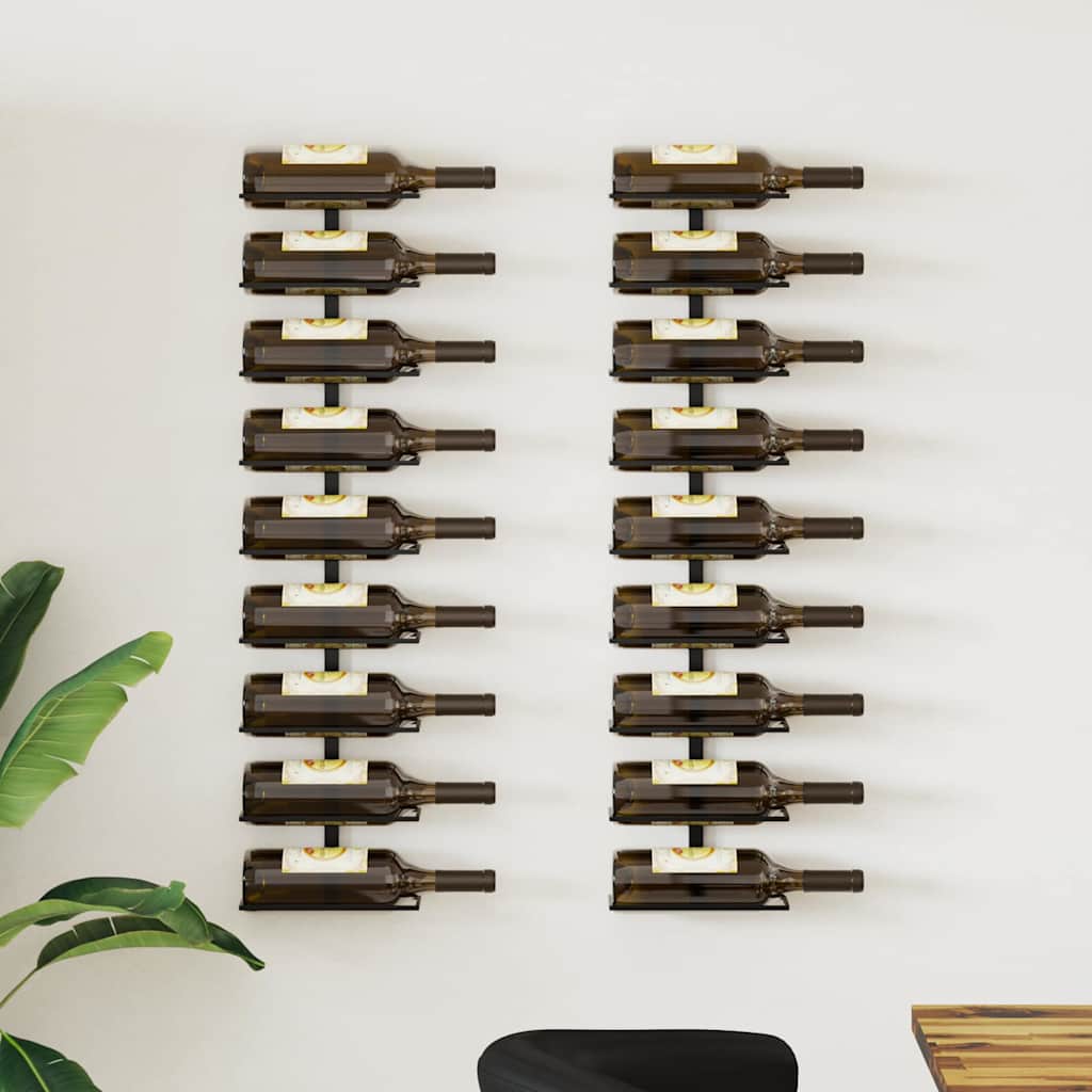 Wand-Weinregale für 18 Flaschen 2 Stk. Schwarz Eisen