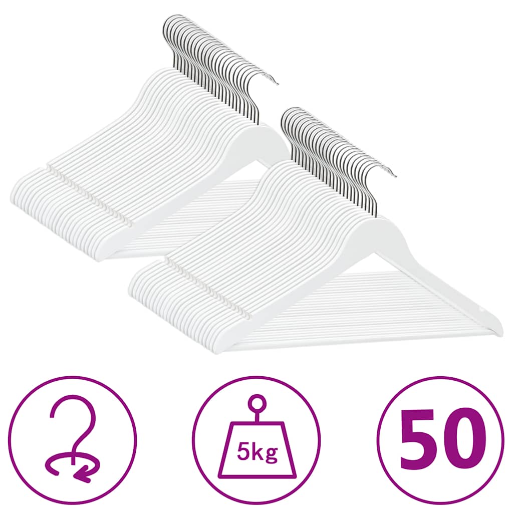 50 Stk. Kleiderbügel-Set Rutschfest Weiß Hartholz
