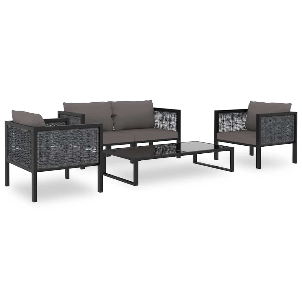 5-tlg. Garten-Lounge-Set mit Auflagen Poly Rattan Anthrazit