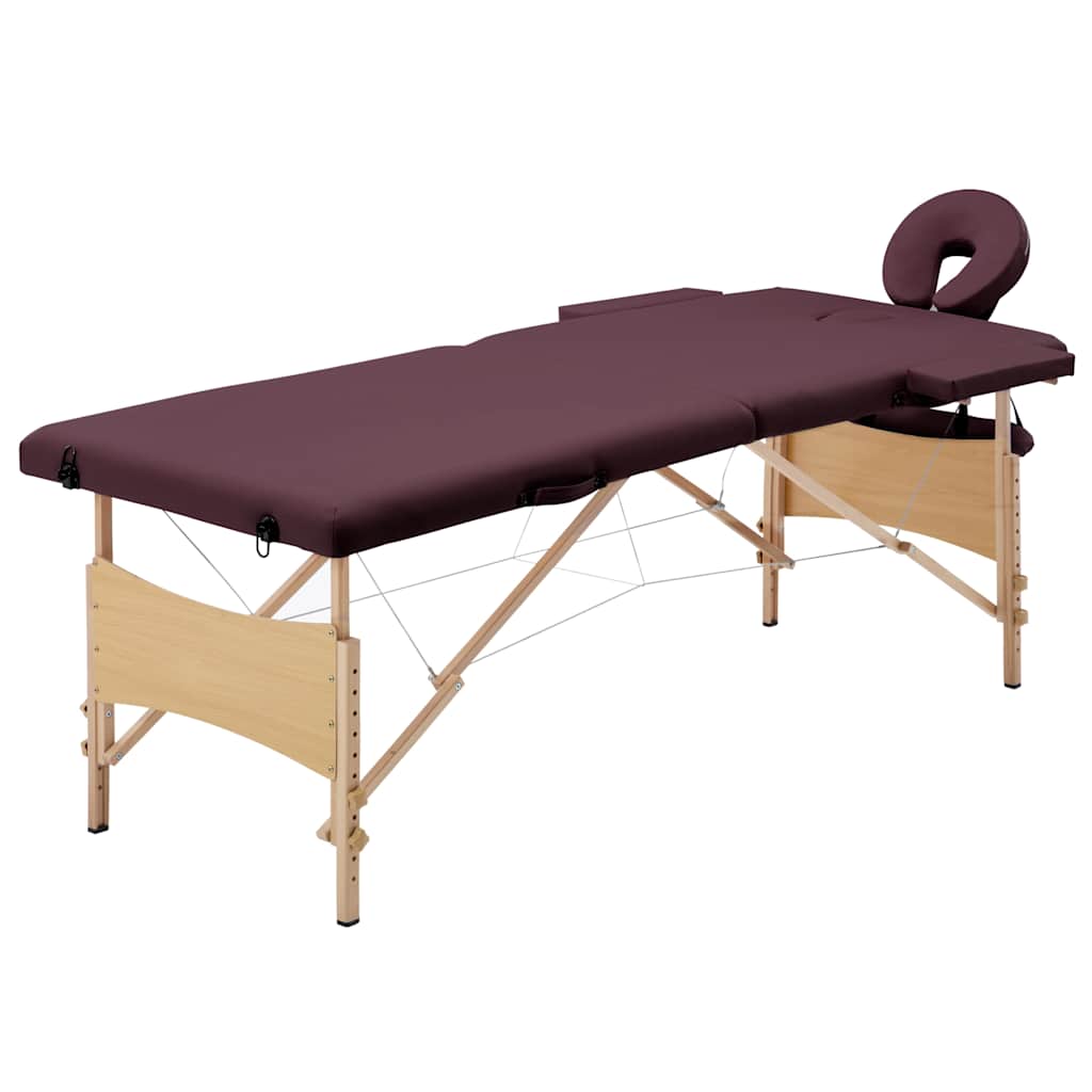 Massageliege Klappbar 2-Zonen mit Holzgestell Bordeaux-Lila