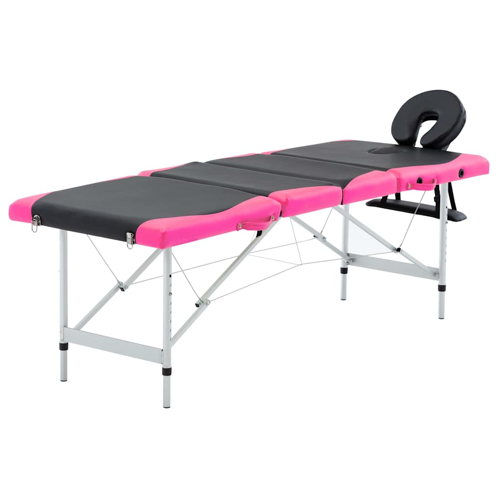 Massageliege Klappbar 4-Zonen Aluminiumgestell Schwarz und Rosa