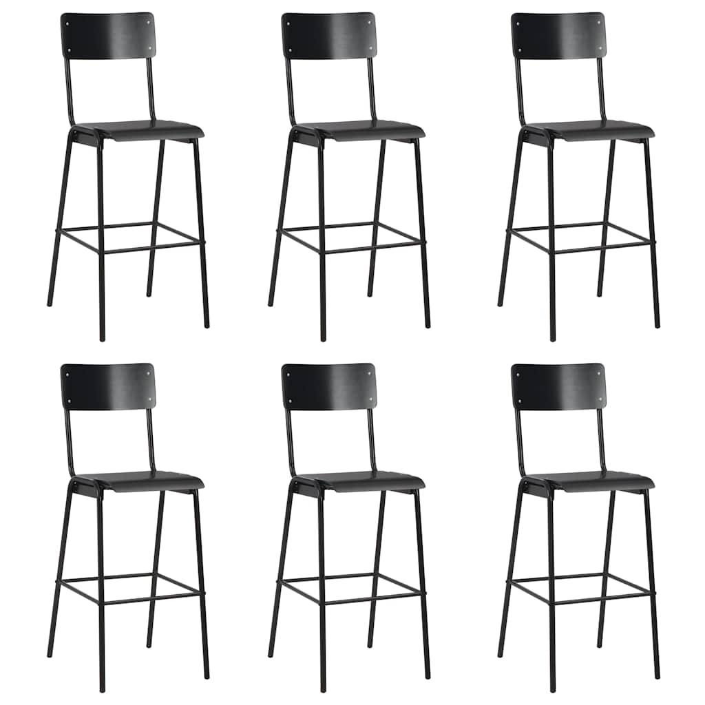 Barhocker 6 Stk. Schwarz Massives Sperrholz Stahl