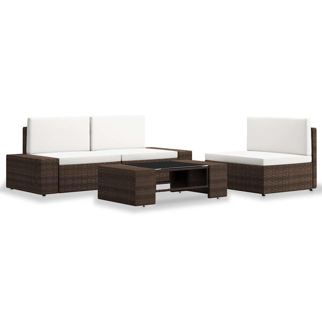 4-tlg. Garten-Lounge-Set Poly Rattan Braun