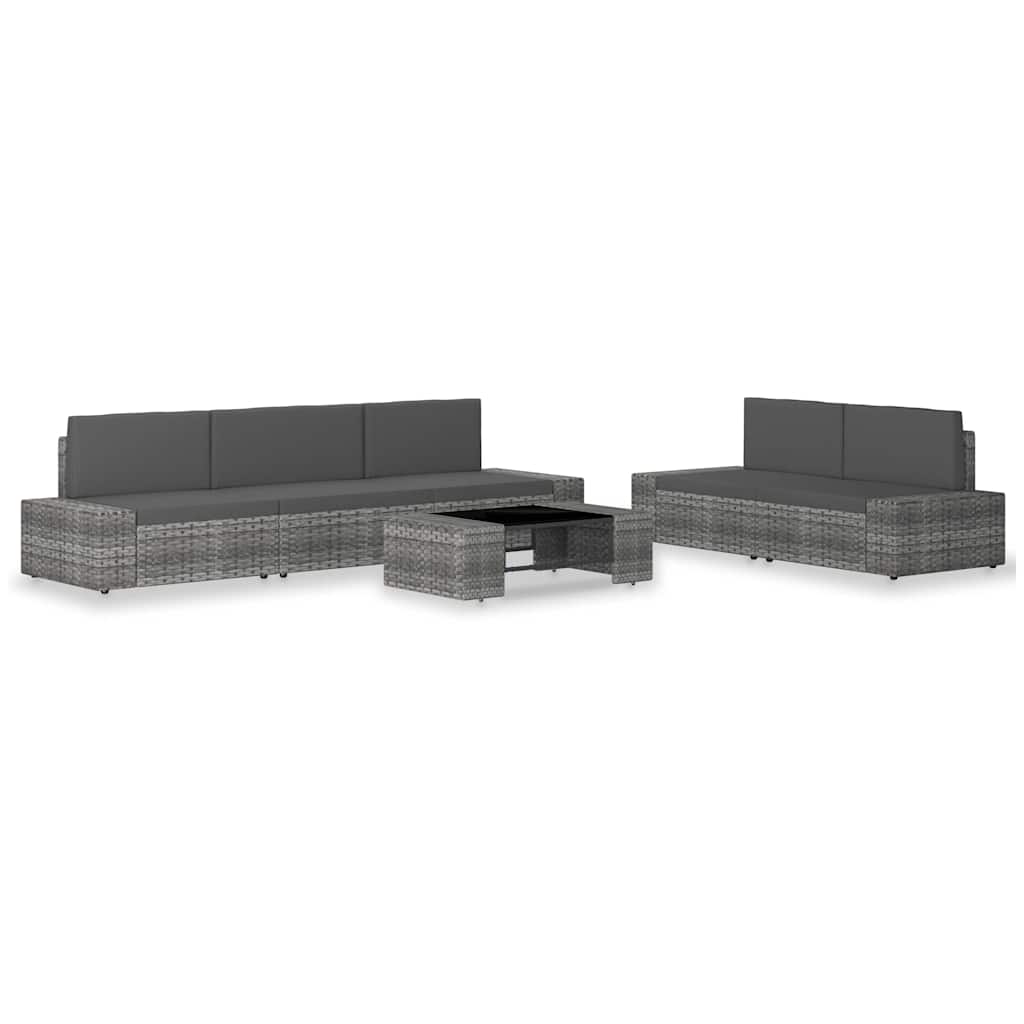 6-tlg. Garten-Lounge-Set Poly Rattan Grau