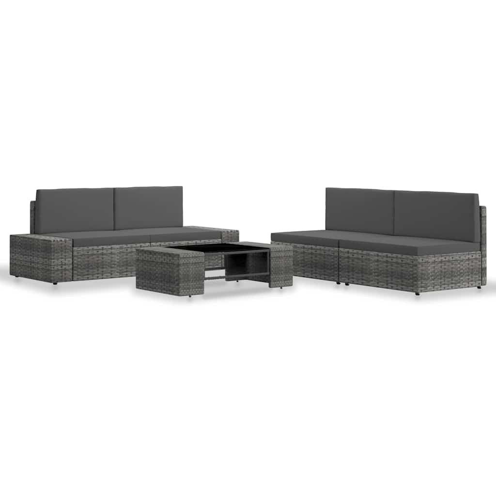 5-tlg. Garten-Lounge-Set Poly Rattan Grau