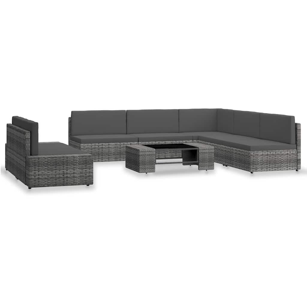 7-tlg. Garten-Lounge-Set Poly Rattan Grau