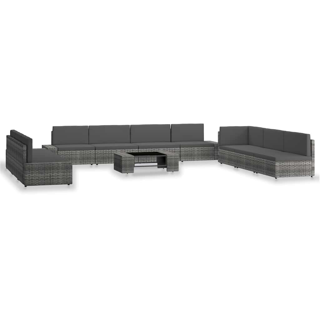 10-tlg. Garten-Lounge-Set Poly Rattan Grau