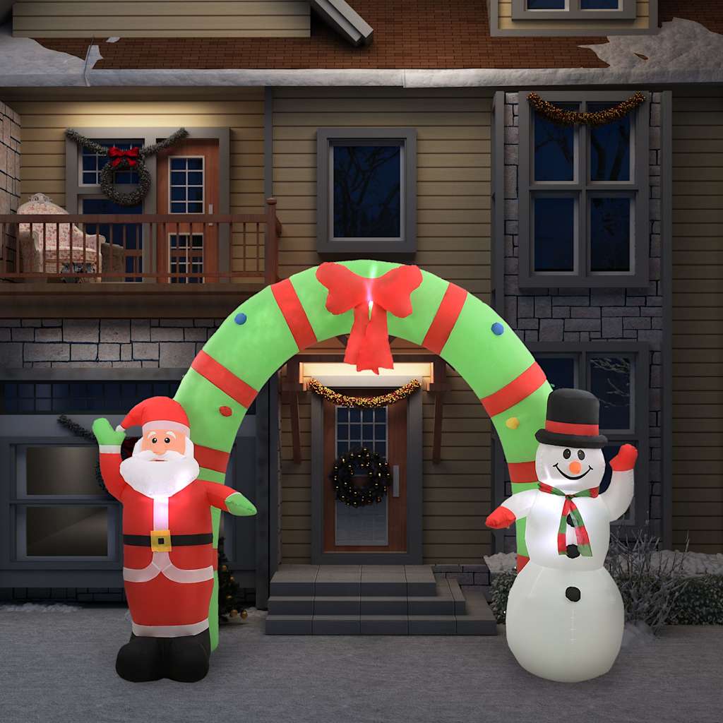 Aufblasbarer Weihnachtsmann und Schneemann Deko Bogen LED 223cm
