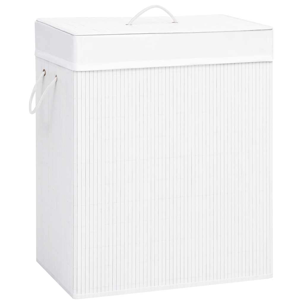 Bambus-Wäschekorb mit 2 Fächern Weiß 100 L