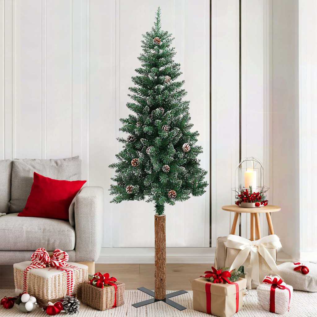 Weihnachtsbaum Schlank mit Echtholz und Schnee Grün 180 cm