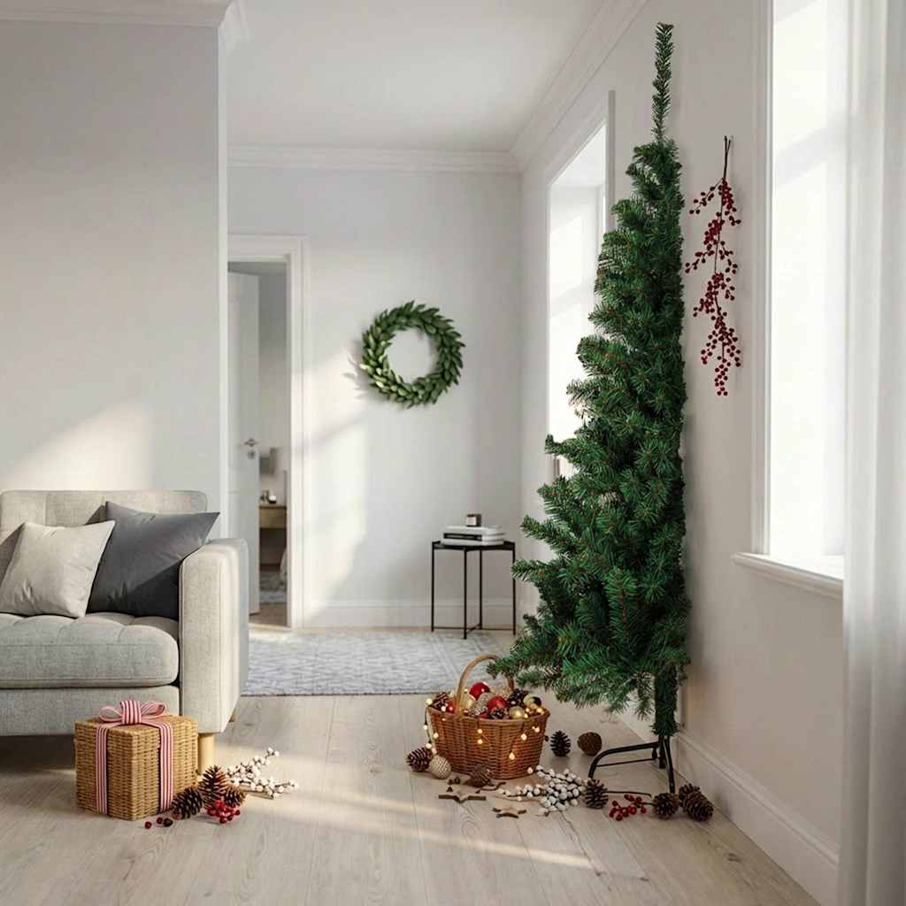 Künstlicher Halb-Weihnachtsbaum mit Ständer Grün 210 cm PVC