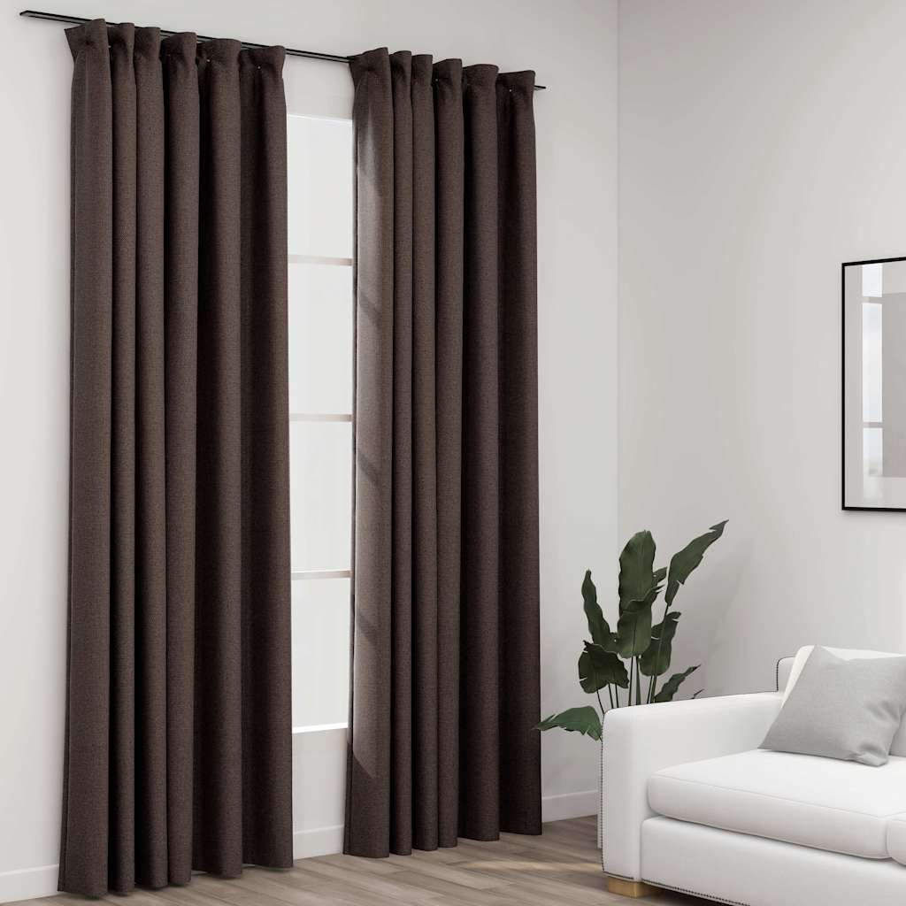 Verdunkelungsvorhänge Haken Leinenoptik 2 Stk. Taupe 140x245 cm