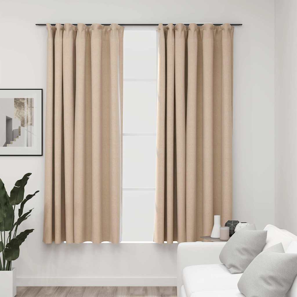Verdunkelungsvorhänge 2 Stk. Haken Leinenoptik Beige 140x175 cm