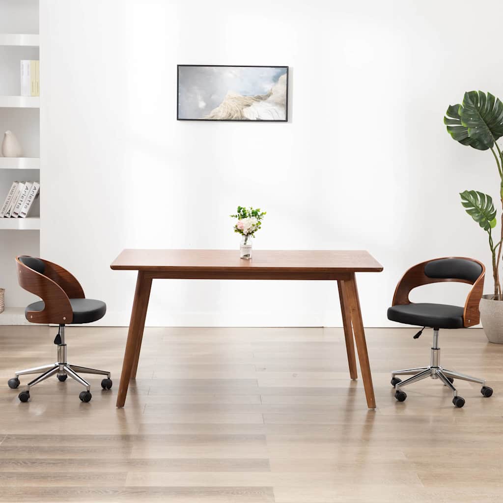 Drehbarer Bürostuhl Schwarz Bugholz und Kunstleder