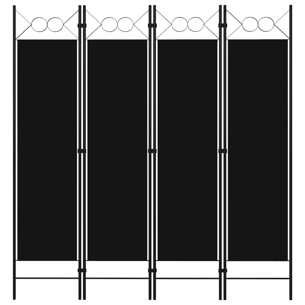 4-tlg. Raumteiler Schwarz 160 x 180 cm