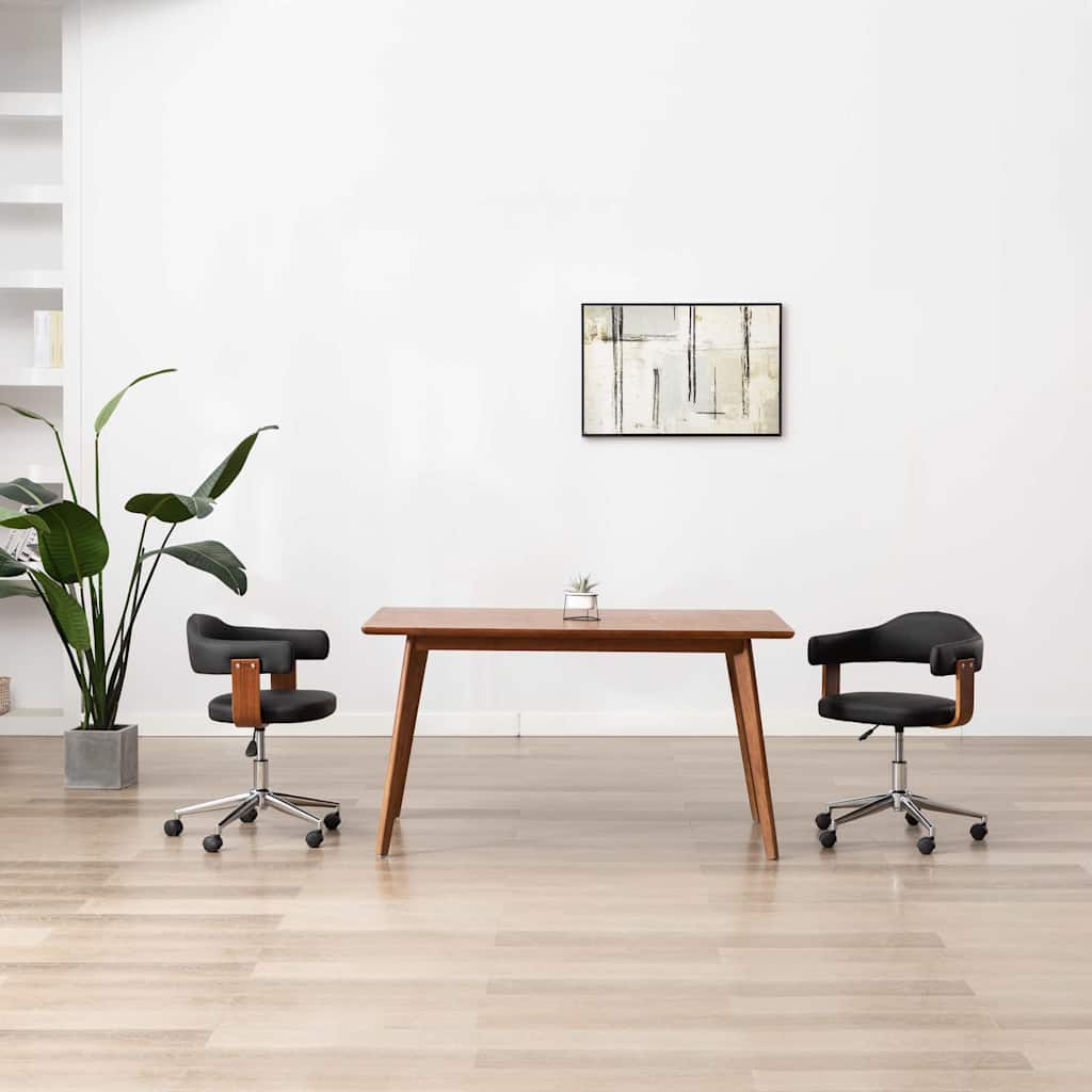 Esszimmerstühle 2 Stk. Drehbar Schwarz Bugholz und Kunstleder