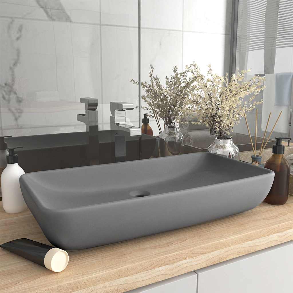 Luxus-Waschbecken Rechteckig Matt Hellgrau 71x38 cm Keramik