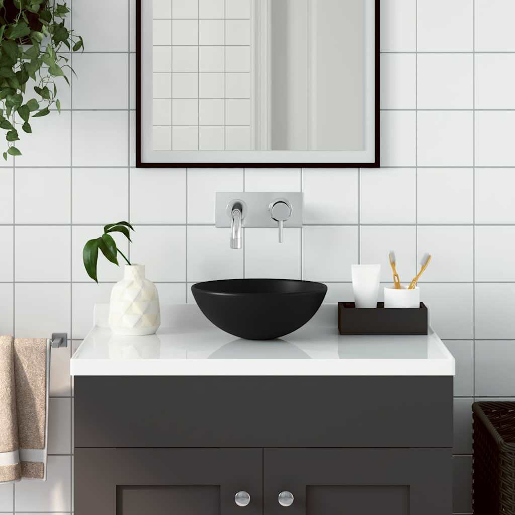 Waschbecken Keramik Matt-Schwarz Rund