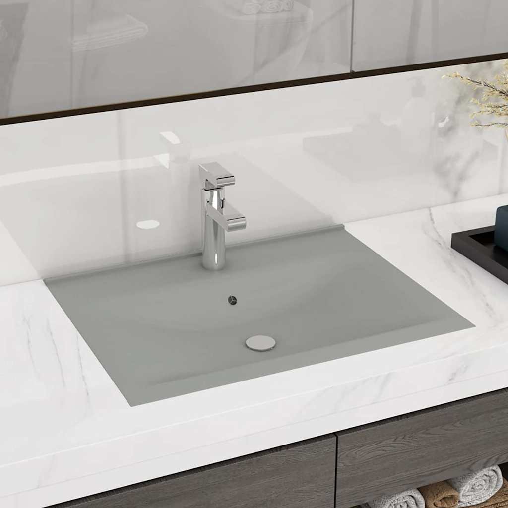 Luxus-Waschbecken mit Hahnloch Matt-Hellgrau 60x46 cm Keramik