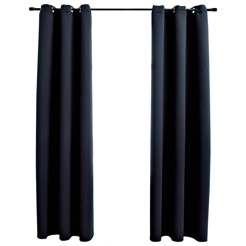 Verdunkelungsvorhänge mit Ringen 2 Stk. Schwarz 97x213 cm Stoff