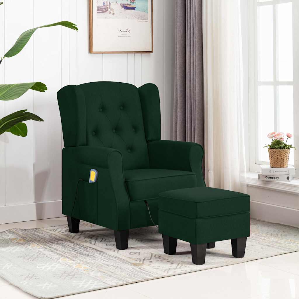 Massagesessel mit Hocker Dunkelgrün Stoff