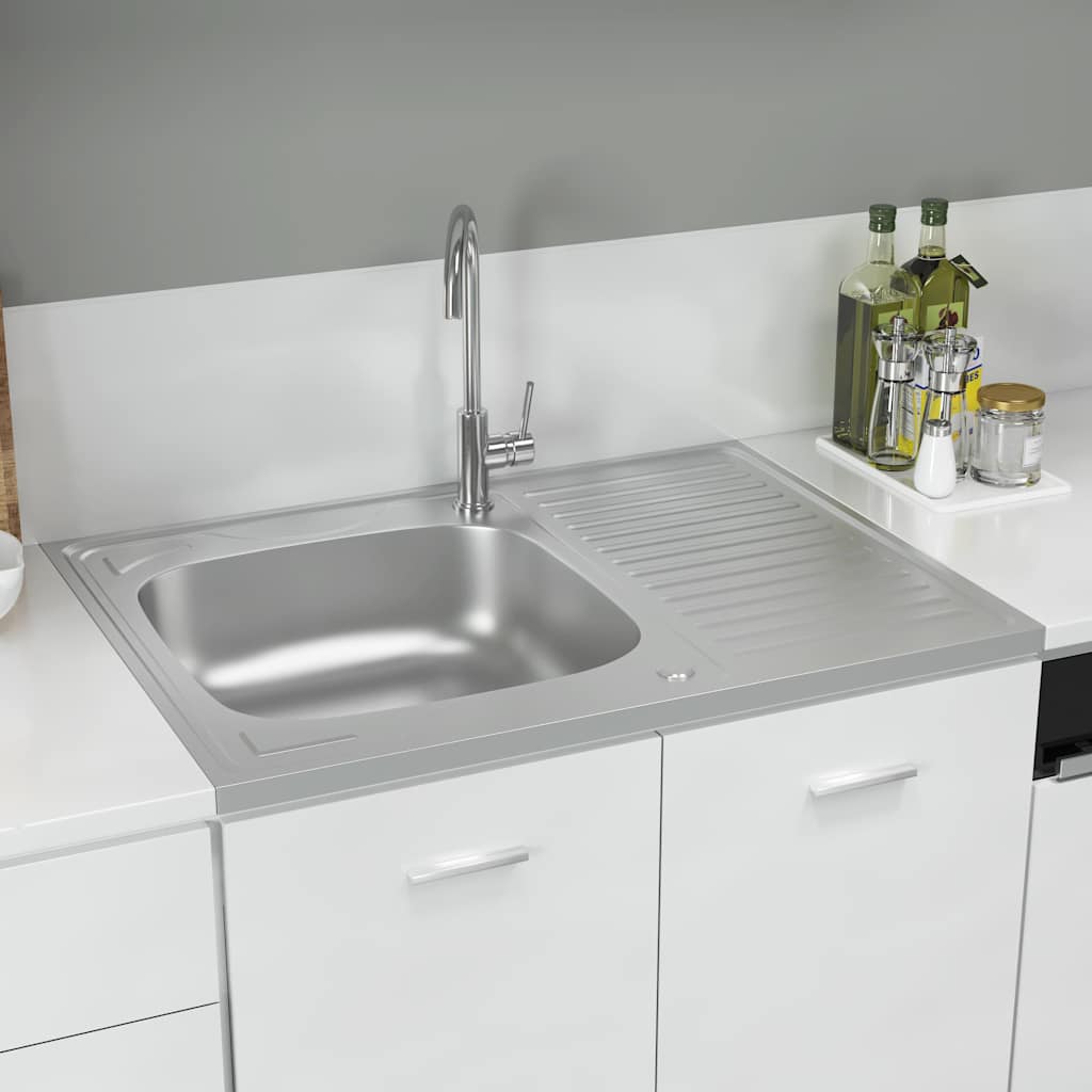 Spüle mit Abtropffläche Set Silbern 800x600x155 mm Edelstahl