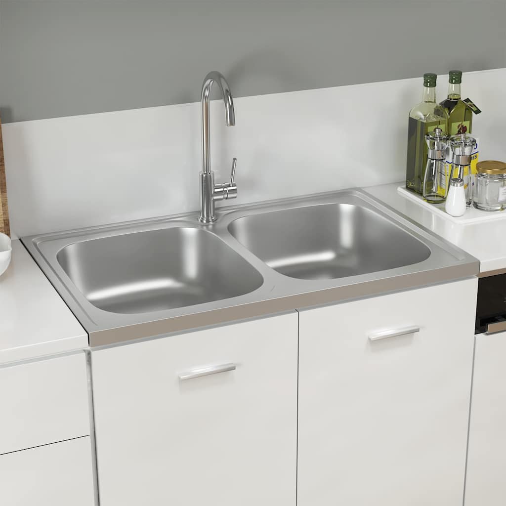 Doppelspüle Silbern 800x500x155 mm Edelstahl