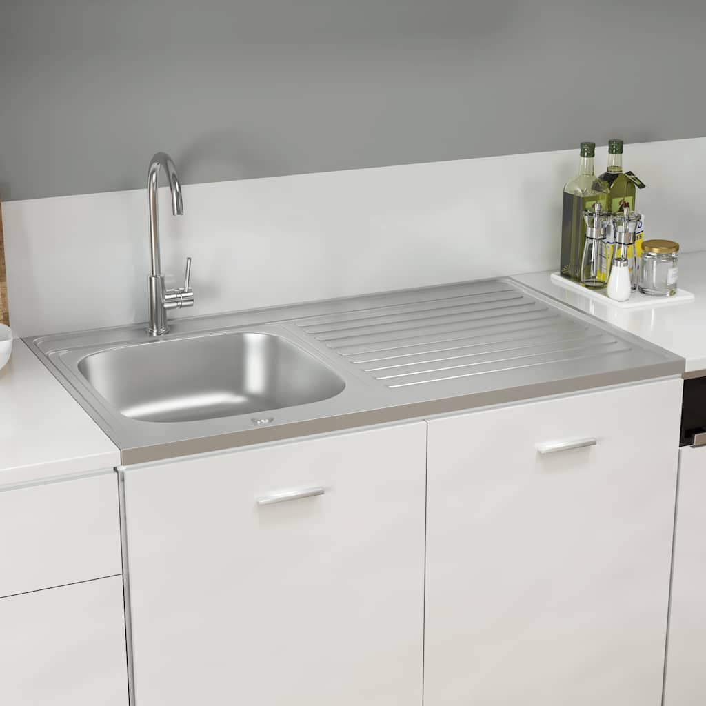 Spüle mit Abtropffläche Set Silbern 1000x600x155 mm Edelstahl