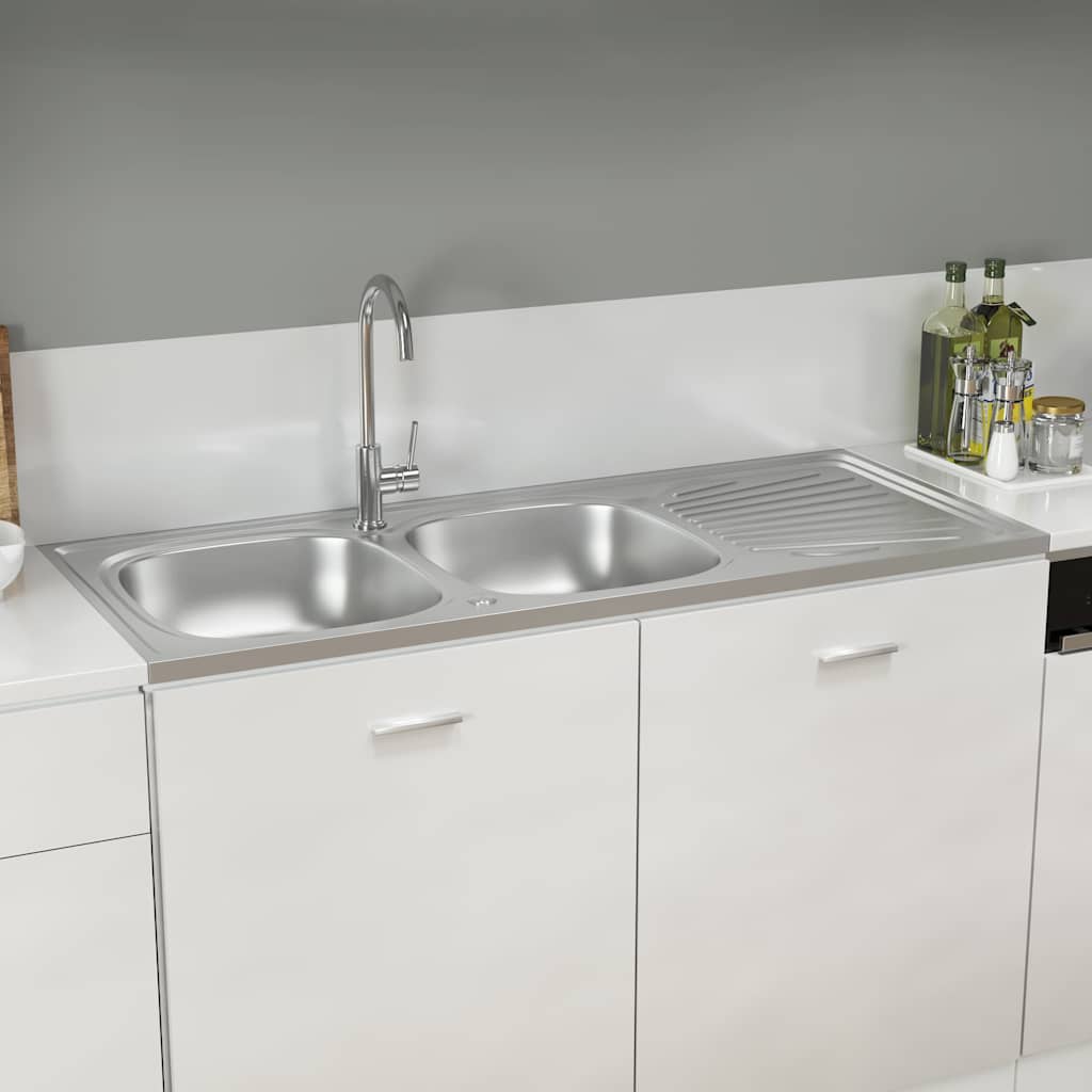 Doppelspüle Silbern 1200x500x155 mm Edelstahl