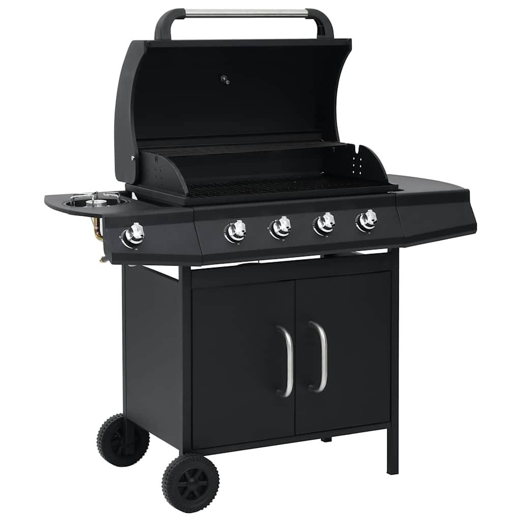 Gasgrill 4+1 Flammen Schwarz Stahl