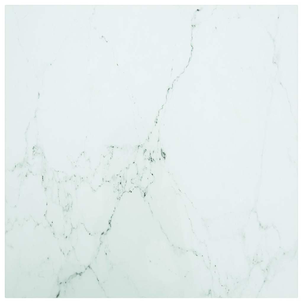 Tischplatte Weiß 70x70 cm 6 mm Hartglas in Marmoroptik