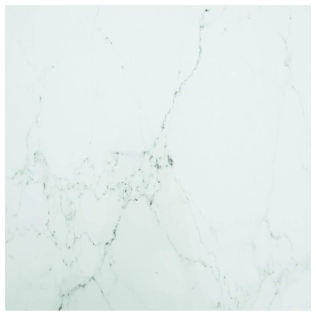 Tischplatte Weiß 80x80 cm 6 mm Hartglas in Marmoroptik