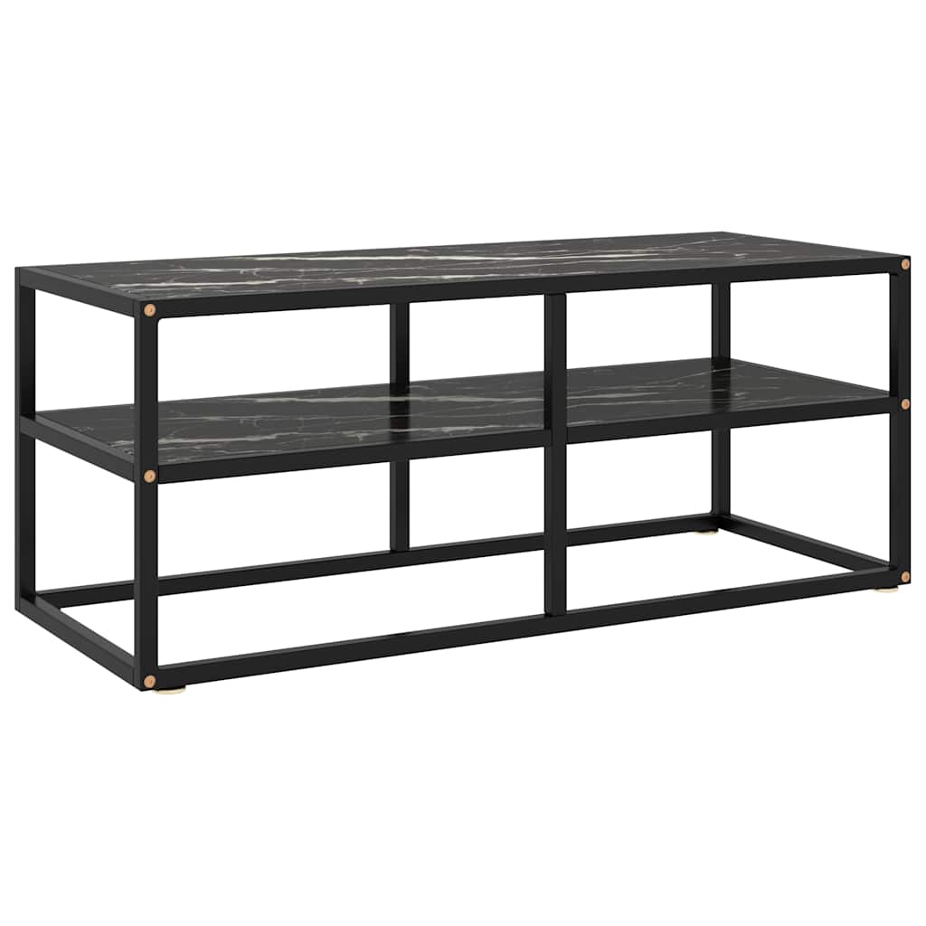 TV-Schrank Schwarz mit Schwarzer Marmor-Optik Glas 100x40x40 cm