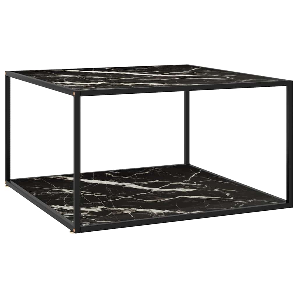 Couchtisch Schwarz mit Schwarzem Glas Marmor-Optik 90x90x50 cm