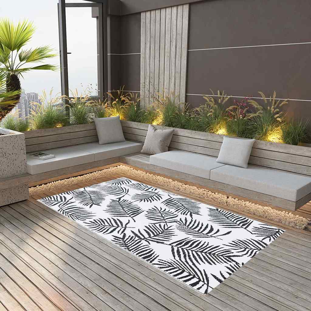 Outdoor-Teppich ARAKIL Weiß und Schwarz 190x290 cm PP