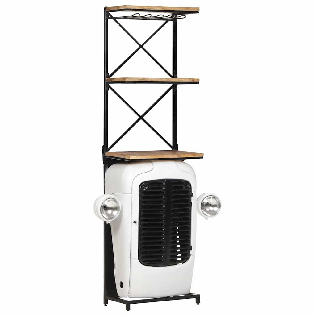 Traktor-Weinschrank Weiß 49x31x172 cm Raues Mangoholz