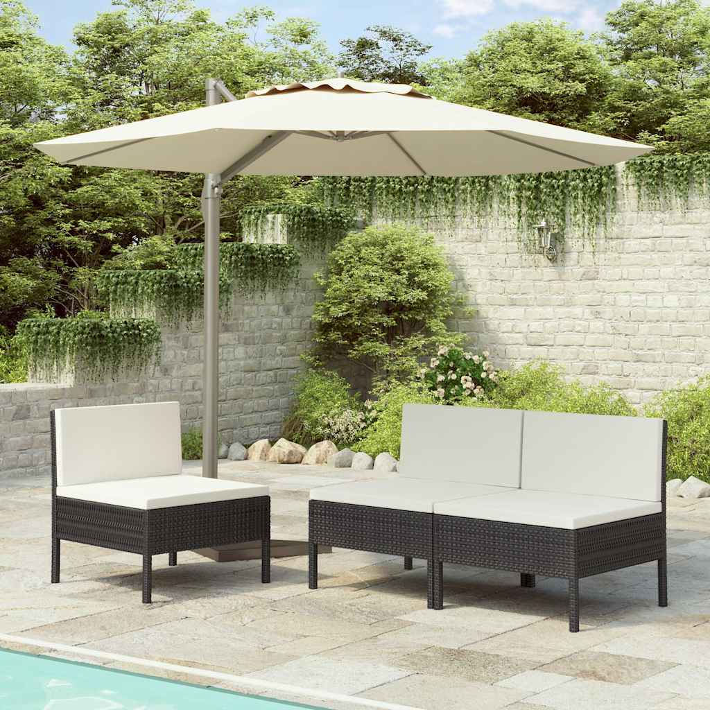 Gartenstühle 3 Stk. mit Auflagen Poly Rattan Schwarz