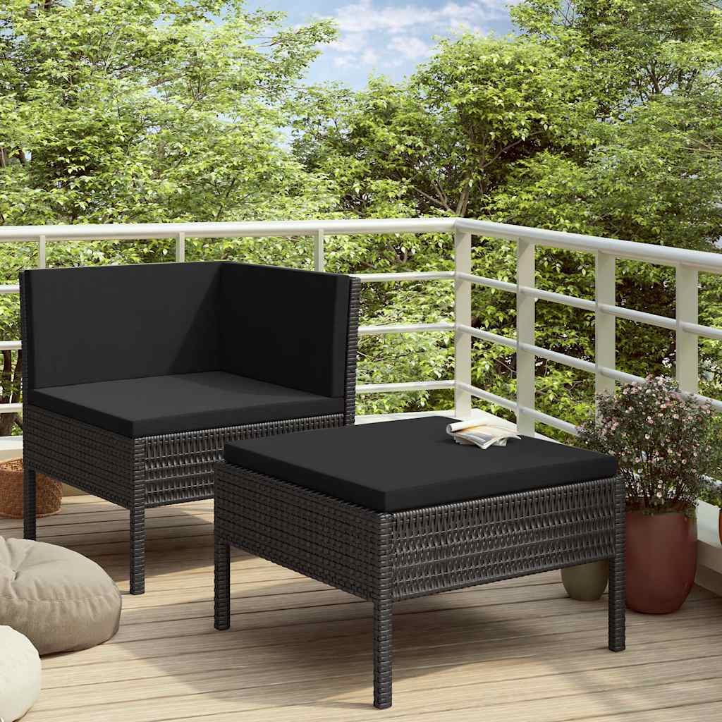 2-tlg. Garten-Lounge-Set mit Auflagen Poly Rattan Schwarz